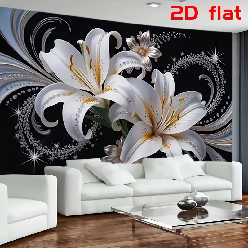 Home Cinema Wall - Luxurious White Lilies Floral Tapestry Wall