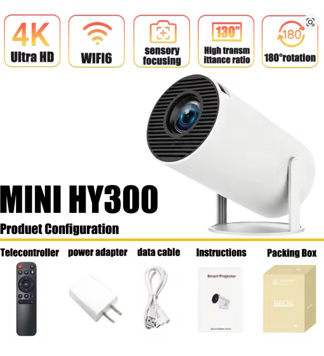Video Home Cinema - Mini HY300 Portable Projector Android 11