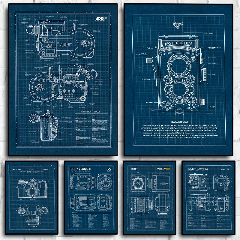 Home Cinema Wall - Vintage Leica Camera Blueprint Poster Photography