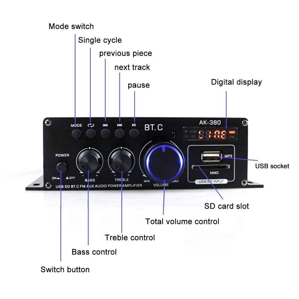 AK-380 800W Home Car Power Amp - Home Cinema Receiver review and price